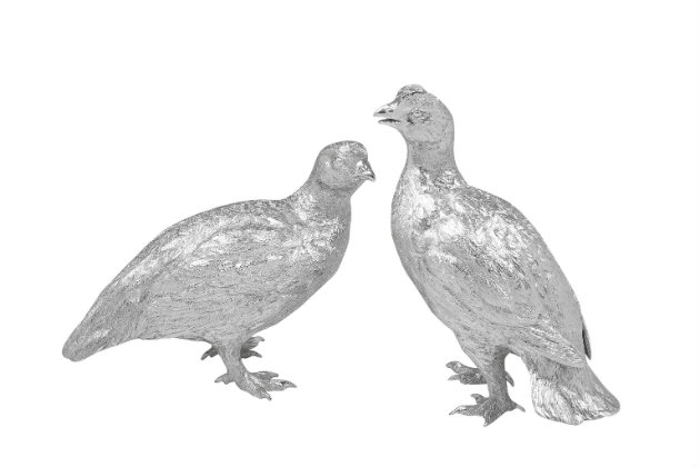 Silver grouse ornaments 