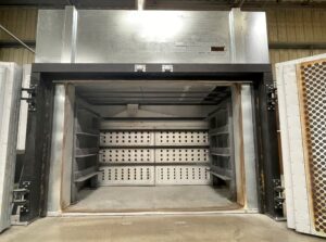 metal curing oven with doors open