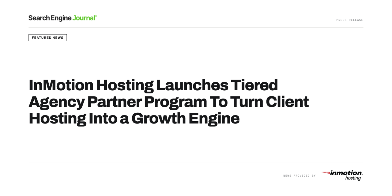 InMotion Hosting Launches Tiered Agency Partner Program via @sejournal, @inmotionhosting