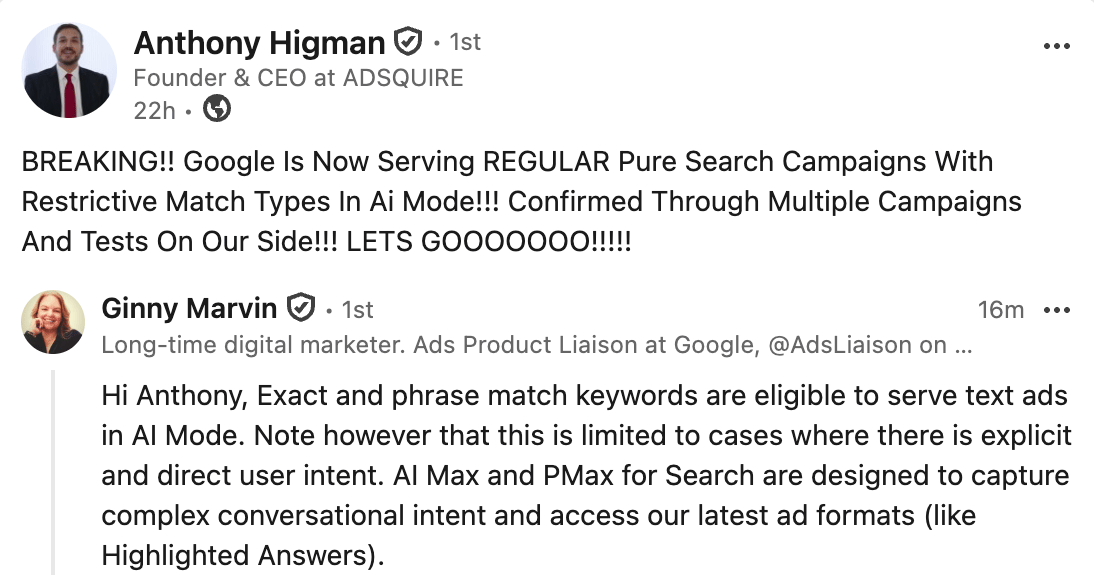 Google tests traditional Search campaigns in AI Mode